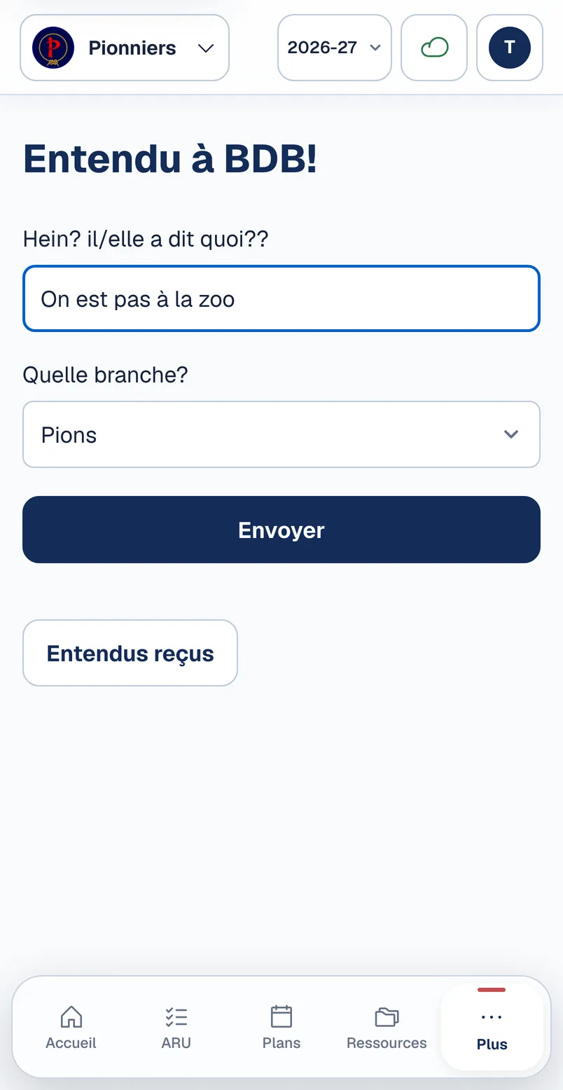 Le formulaire Entendu à BDB, rempli.