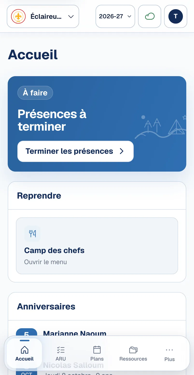 L’accueil du portail pour les Éclaireurs.
