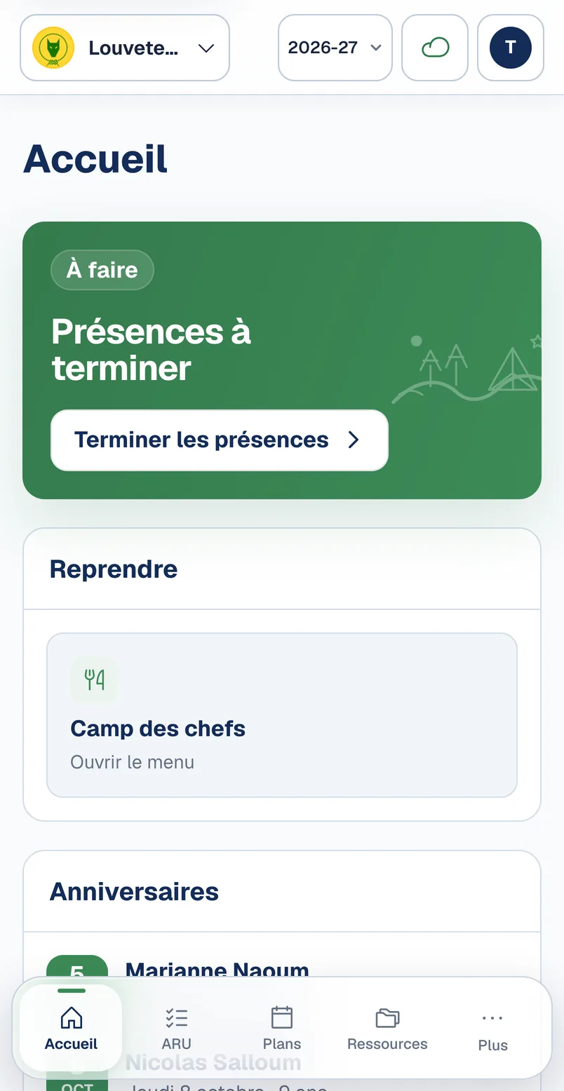 L’accueil du portail pour les Louveteaux.