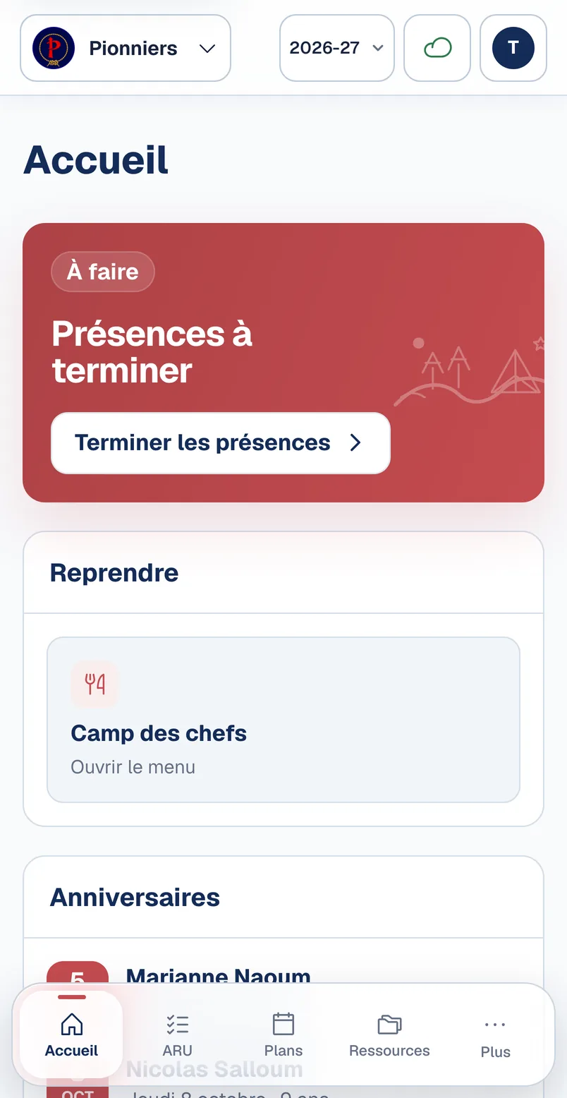 L’accueil du portail pour les Pionniers.