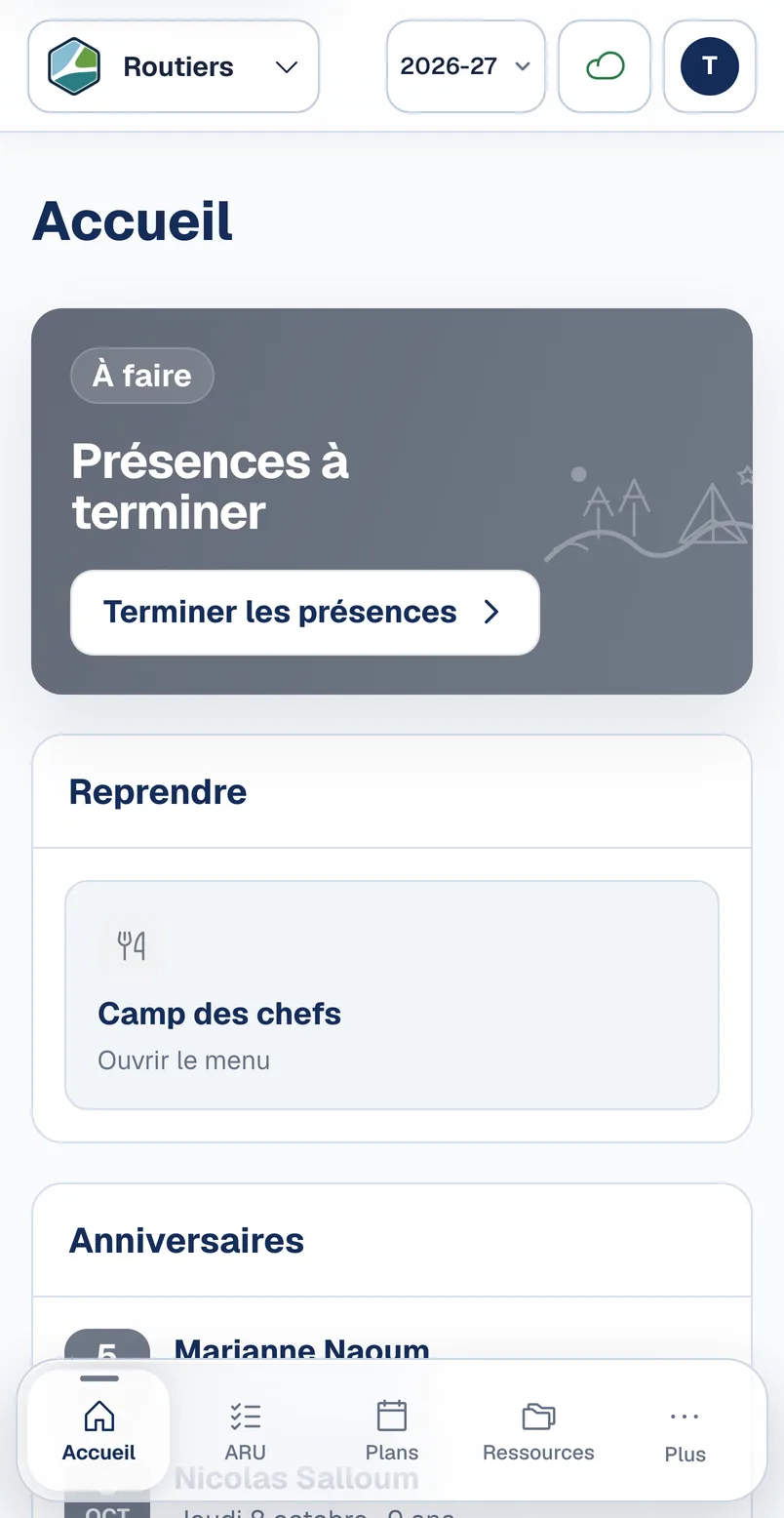 L’accueil du portail pour les Routiers.